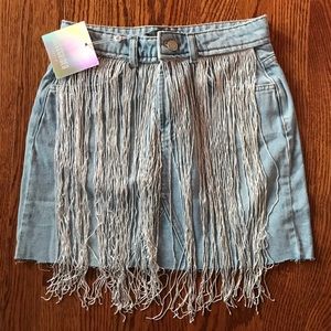 Missguided silver fringe denim skirt